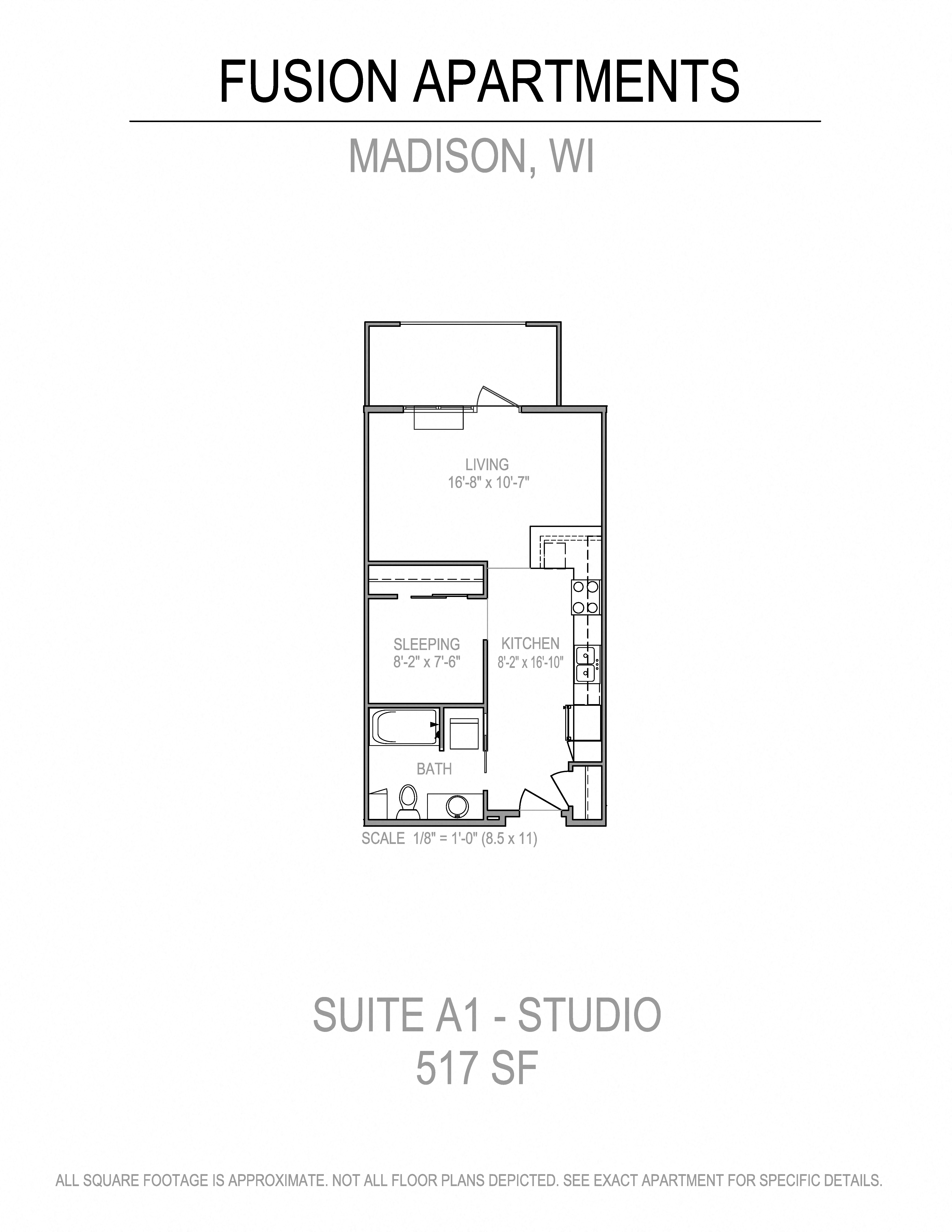 Floor plan for studio, 1 bath, 519 sqft